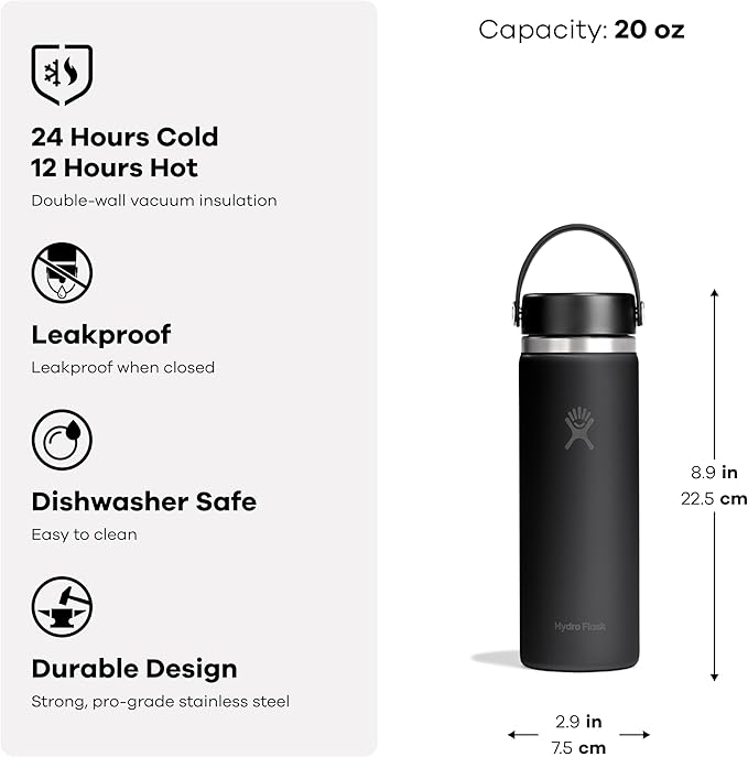 Hydro Flask Water Bottle - Insulated Stainless Steel - Wide Mouth Flex Lid, Non Spill, Leakproof and Refillable in 20 Oz Popstar Pink