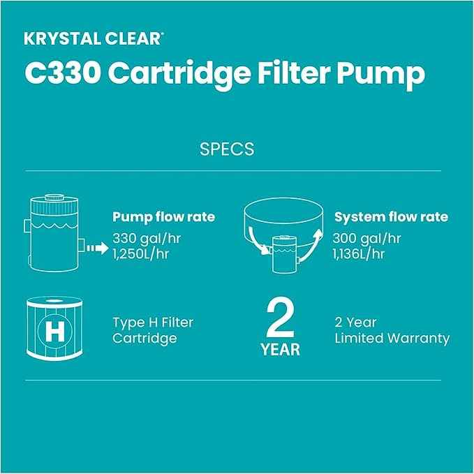 INTEX C330 Cartridge Filter Pump for Above Ground Pools: 330 GPH Pump Flow Rate - Auto Timer - HydroAeration Technology - Includes Type H Filter Cartridge - Turnover Rate/System Flow 300 GPH