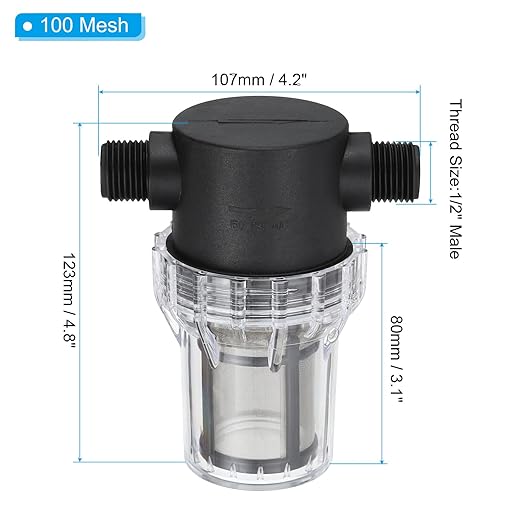 PATIKIL 1/2 Inch Male in-Line Strainer with 100 Mesh Stainless Steel Filter Screen Water Pump Filter for Garden Irrigation Pressure Washer Inlet