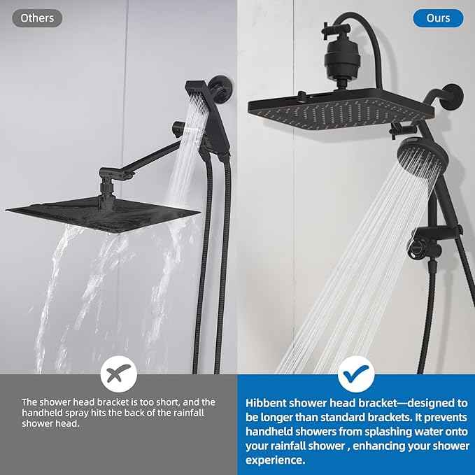 Hibbent 5-spray Dual Filtered Rainfall Shower Head Combo, High Pressure 13'' Showerhead with 10 Spray Handheld, Easy Reach 4-way Diverter Arm with Pause Mode, 71'' Hose & Holder, Oil-Rubbed Bronze
