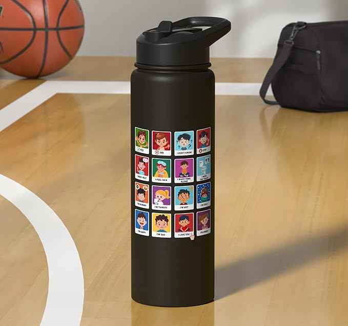 Autism Communication Cards Kids Emotions Speech Therapy AAC Stainless Steel Insulated Water Bottle