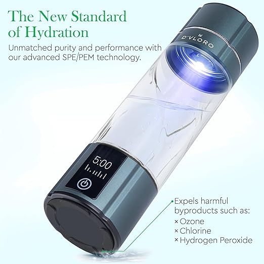 Wellness Frequency Hydrogen Bottle - Up to 4000+ PPB with UV Light Cleaning Technology and Wireless Charging Pad - Electric Water Bottle - Featuring 10 OZ Portable Capacity - SPE PEM Tech