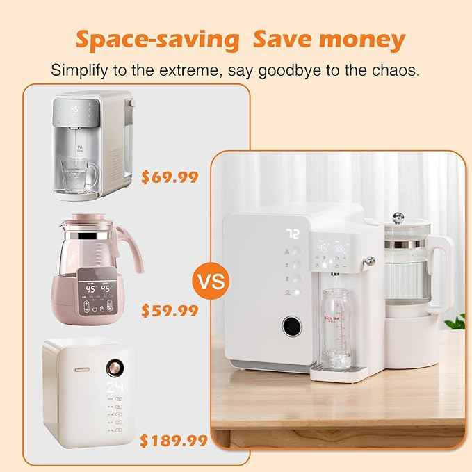 UV Sanitizer and Dryer 6-in- 1 Sanitizing Machine for Baby Bottles ，1.5L Formula Maker with Night Light 4 Temperature Control 24H Keep Warm 72H Storage