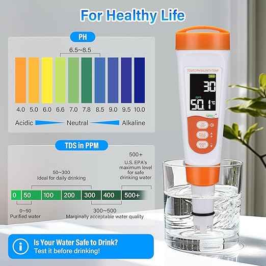 hygger Pool Salt Tester & PH Meter, 5-in-1 Digital Pool Water Tester, High Accuracy Salinity PH Temp EC and TDS Saltwater Pool Test Kit for Aquarium Swimming Pool Hot Tub and Swim Spas