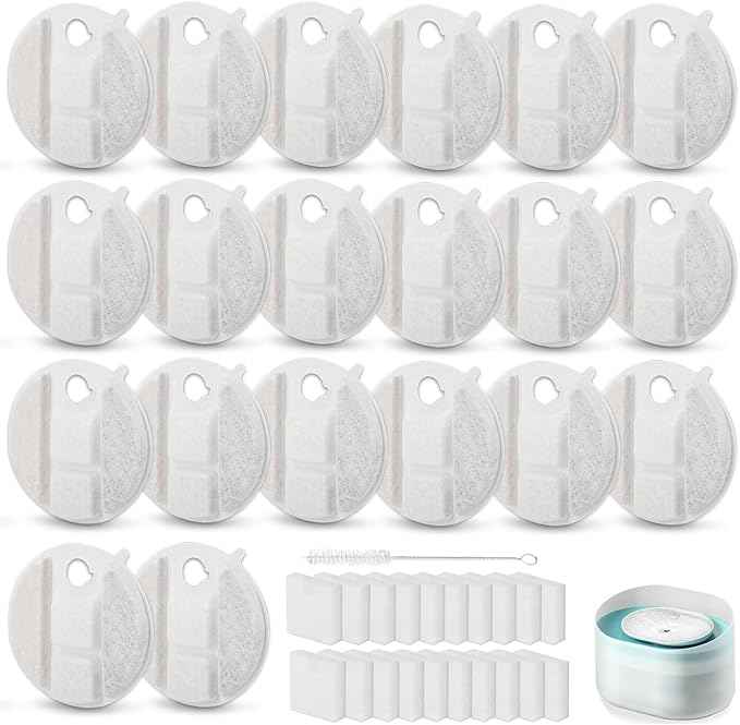 20 Pack Dog Water Fountain Replacement Filters for Petlibro Capsule Dog Fountain PLWF008,Pet Water Fountain Filter with Replacement Pre-Filter Pump Sponges with 1 Hard Brush.