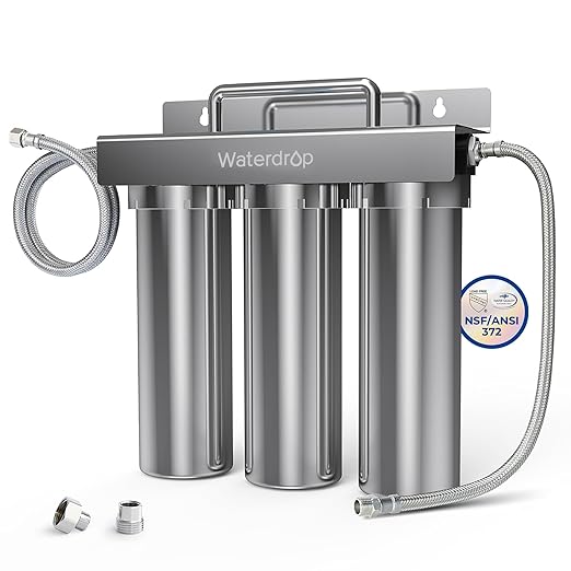 Waterdrop TST-UF 0.01μm Ultra-Filtration Under Sink Water Filter System, Stainless Steel Water Filter for Sink, 5X Service Life Under Sink Water Filtration System, Removes 99% of Contaminants