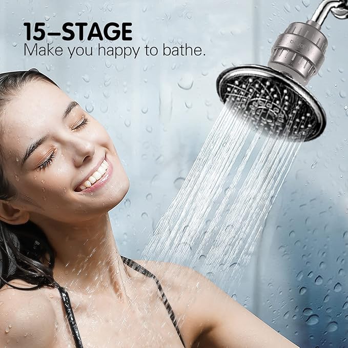 15 Stage Shower Filter Shower Head Filter - Hard Water Filter,Remove Chlorine Heavy Metals and Other Sediments, Vitamin C Water Softener Reduces Dry Itchy Skin,Dandruff