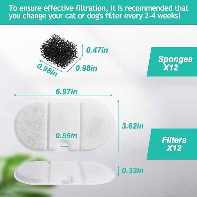 24 Packs Cat Water Fountain Replacement Filters Compatible with PETLIBRO PLWF002-71oz/2.1L Capsule Pet Fountain, Dog Dispenser Replacement Filter Set with Sponges