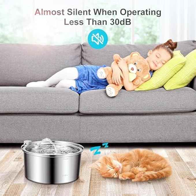 Dog Water Fountain, 3.2L/7L Filtered Water Fountain, Super Quiet Stainless Steel Dog Fountain Water Bowl for Large Dog Cats & Small Animals (Silver, 7L-with 10 Filter Element)