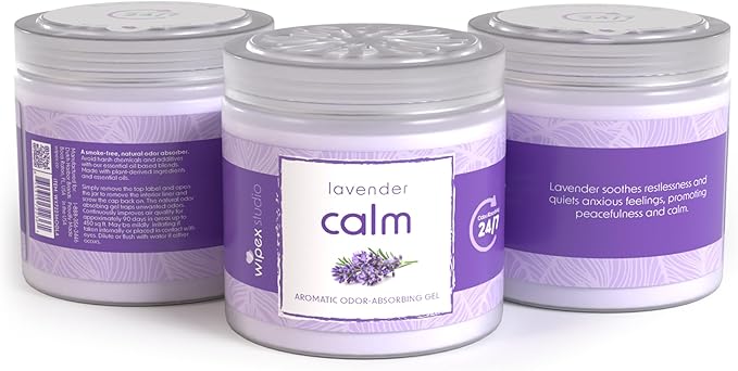 Wipex Odor Absorbing Gel Jar - Lavender, 15 Oz - Odor Eliminator for Home, Effective Odor Absorber, Long-Lasting Freshness, Ideal for Rooms, Offices, & Yoga Studios