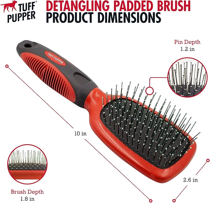 Tuff Pupper Stainless Steel Pin Brush for Long or Short Hair Pets - Detangling & Dematting Undercoat Brush for Dogs, Cats, and All Pets - AquaVibe