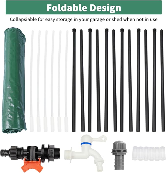 100 Gallon Collapsible Rain Barrel, Portable Water Storage Tank, Foldable Rainwater Collect System Downspout, Water Catcher Container with Filter, Spigots Overflow Kit (Green, 100 Gallon)