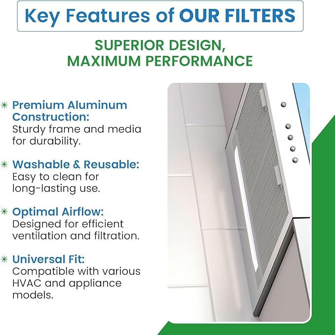 Filter Everything Replacement Aluminum Range Hood Filter Compatible with Broan/Nutone 97006931, 99010121, Whirlpool 4341977 – 10.5” x 8.75” x 1/8” – 8 Pack