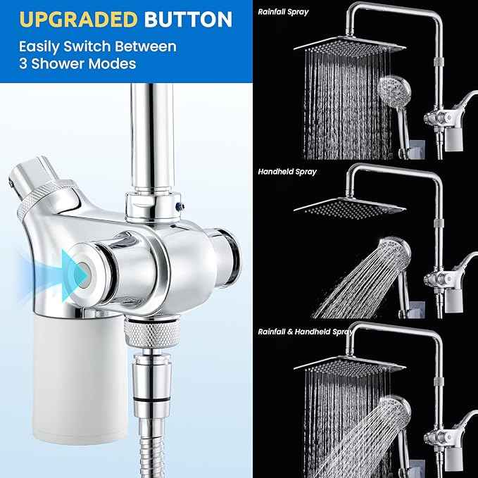 Ryamen Upgraded Dual Shower Heads Combo, 10 inch Filtered Shower Head with Handheld, 3-Way Rain Shower Head with Filters, 7 Settings Handheld Spray, High Pressure, Height Adjustable (Silver)