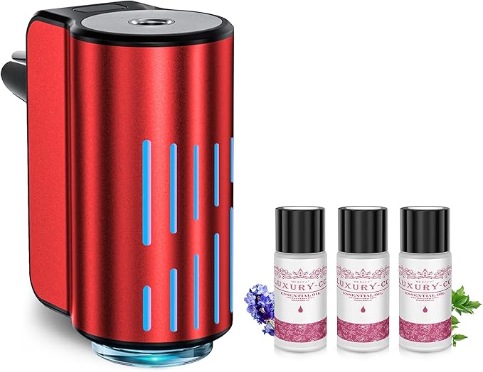 Smart Car Air Freshener, Portable Car Vents Aromatherapy,Car Diffuser Air Freshener with Three Adjustable Modes, Aromatizante para Carro, Car Diffuser with 3pcs Essential Oil(Red)