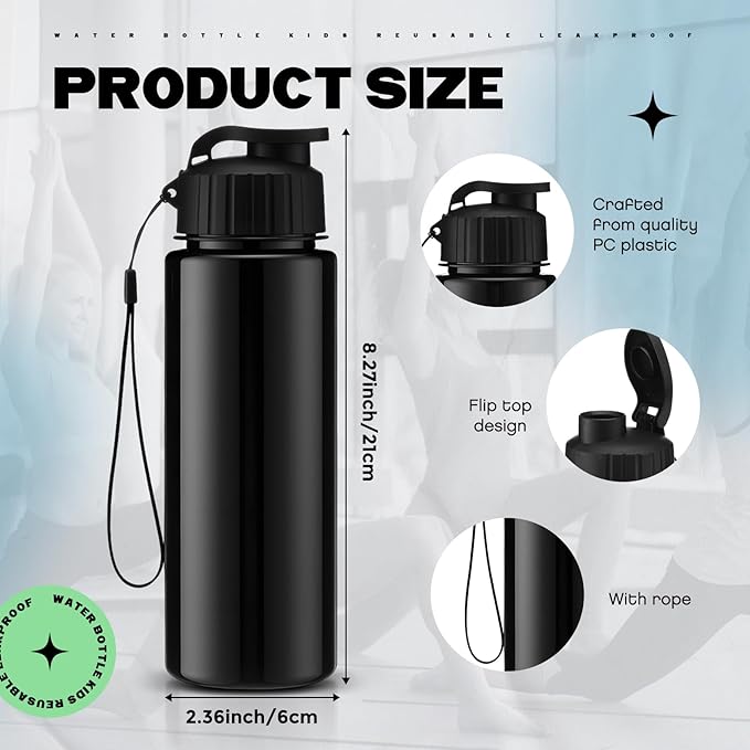 Maxcheck 30 Pieces Water Bottle Bulk 17 oz Plastic Sports Water Bottles Bulk with Handle Strap Lightweight Leakproof Drink Flip Top for Adults Fit Gym(Dark Style,Black)