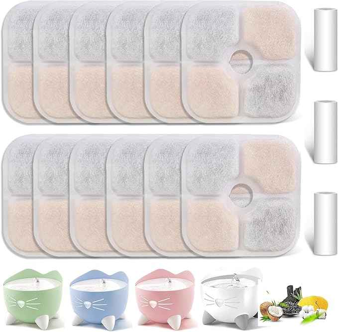 12 Pack Cat Water Fountain Filter Replacement Compatible with Catit PIXI Cat Drinking Fountain, Cat it Water Filters Keep Your Pet Healthy and Hydrated (12+3)