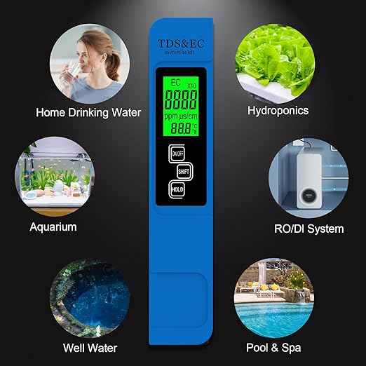 Most Accurate So Far 4-in-1 Instant Read TDS Meter - Measures TDS, EC, & Temperature (°C/°F) - Digital Water Testing Kit for Tap, Well, Pool, Hydroponics, Aquarium, RO/DI System -Blue