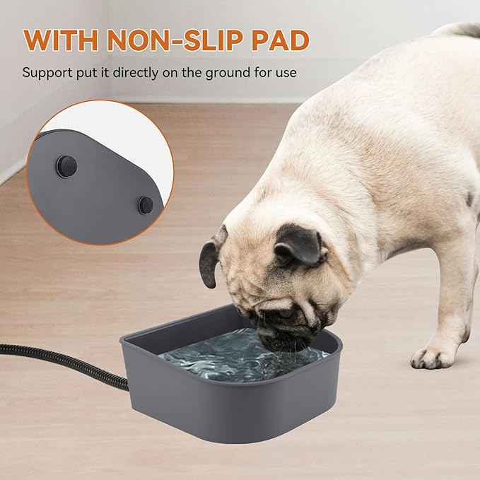 NAMSAN Small Heated Pet Bowl for Cats Rabbits, Outdoor and Indoor, 1 L Heated Water Bowl for Chicken Birds Ice Free, Thermal-Bowl for Dog Cage, Hanging Kennel Dish, Self-Assembly
