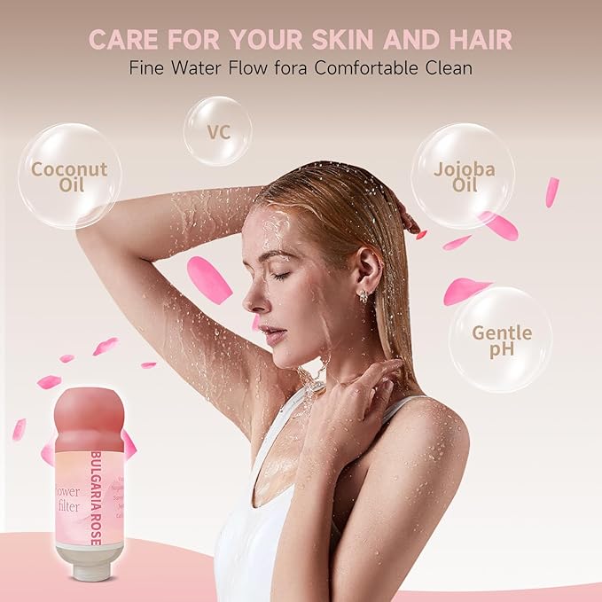 Vitamin C Shower Filter for Hard Water, Aromatherapy Softener Purifier, AromaTherapy,Easy Installation,Brighter Skin & Hair, Chlorine Free, Suitable for any shower head (Roses)