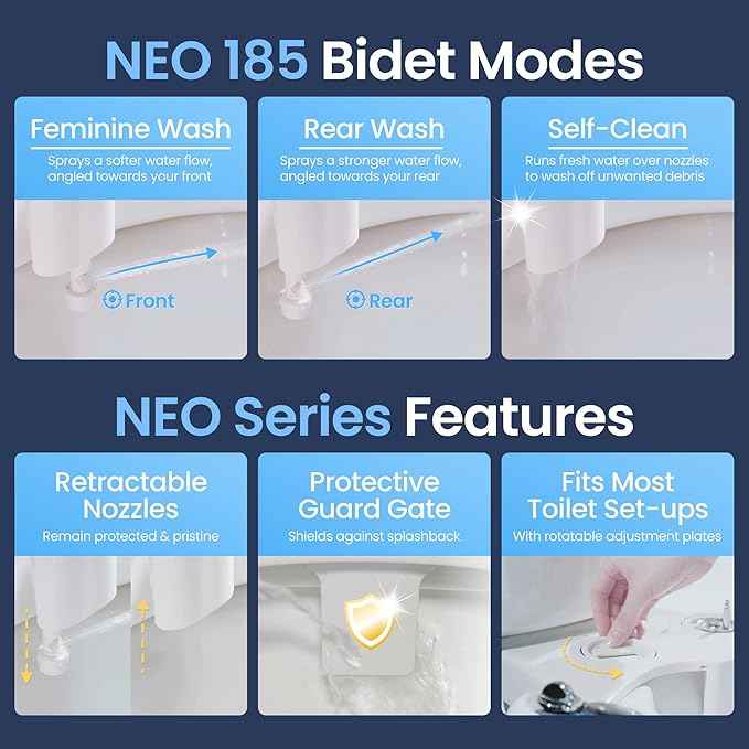 iSpring RCC7AK 75 GPD 6-Stage RO Water Filter + Luxe Bidet NEO 185 Self-Cleaning Dual Nozzle Bidet Toilet Attachment