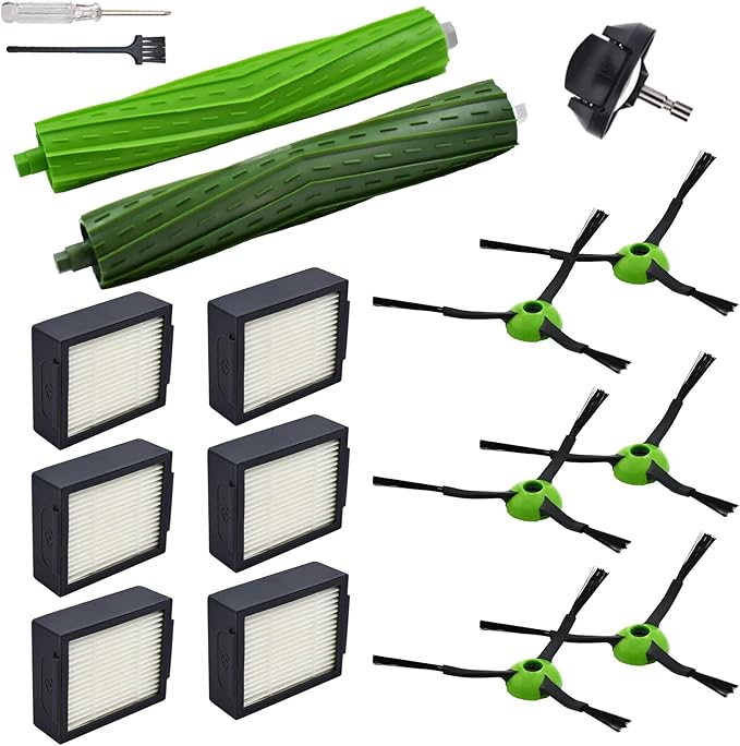 Replacement Parts Compatible with iRobot Roomba J7 J7+ J5 J5+ J6 J6+ J8 J8+ J9 J9+ i e j Series Vacuum Cleaner Accessories Kit,Front Caster Wheel,Rubber Brushes,6 HEPA Filters,6 Side Brushes - AquaVibe