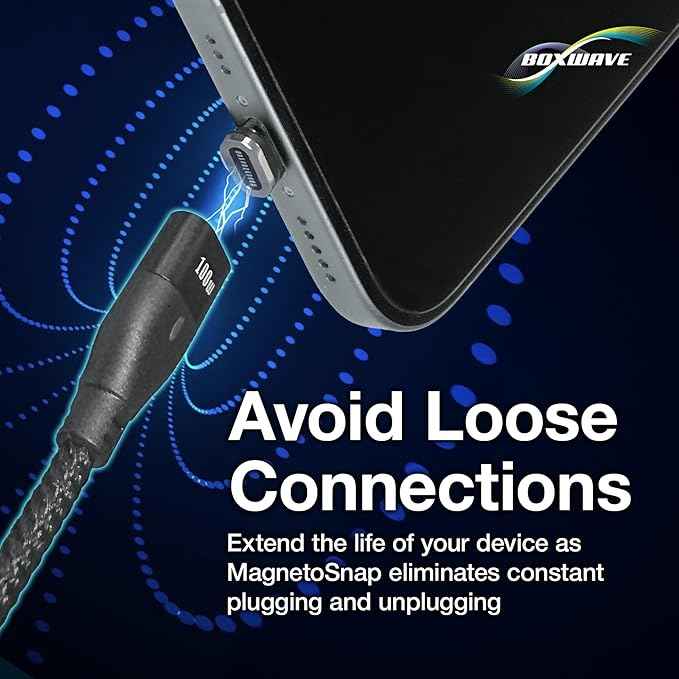 BoxWave Cable Compatible with LARQ Bottle PureVis 17 oz - MagnetoSnap PD AllCharge Cable (100W), Magnet Charging Braided USB Type-C Micro - Jet Black
