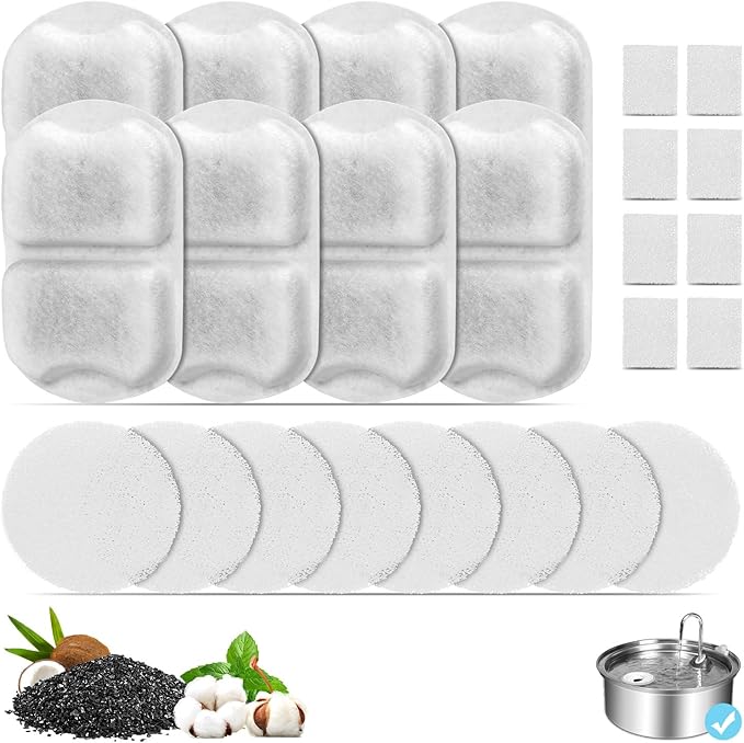 Dog & Cat Fountain Filters - Triple Action Replacement for 7L/230oz/1.8G Stainless Steel Fountain