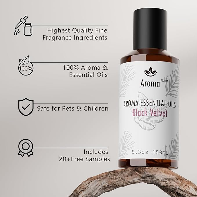 Hotel Fragrance Oil - Black Velvet Essential Oils for Scent Diffuser - Black Coffee, Caramel, Cinnamon, Vanilla, Patchouli - Home Luxury Scents Aroma Fragrance for Home, Office