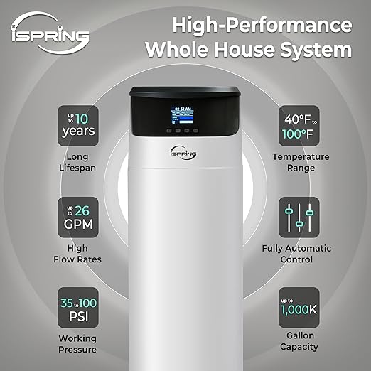 iSpring Elite Series Whole House Central Water Filtration System with Automatic Control Head, Reduces Chlorine, Chloramine, PFAS, Lead