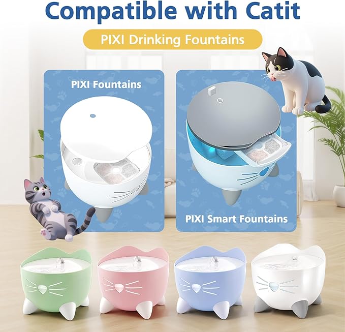 25 Pack Cat Fountain Filter Compatible With Catit PIXI Drinking Fountain, Replacement Triple Action Water Filter with Ion-exchange Resin & Activated Carbon, White