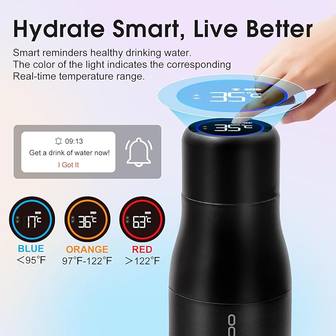 Vsitoo Self Cleaning Water Bottle - 15oz Stainless Steel, AI Self-Clean, 30-Day Battery, Magnetic Charging, BPA-Free for Travel/Gym/Office, No App Needed