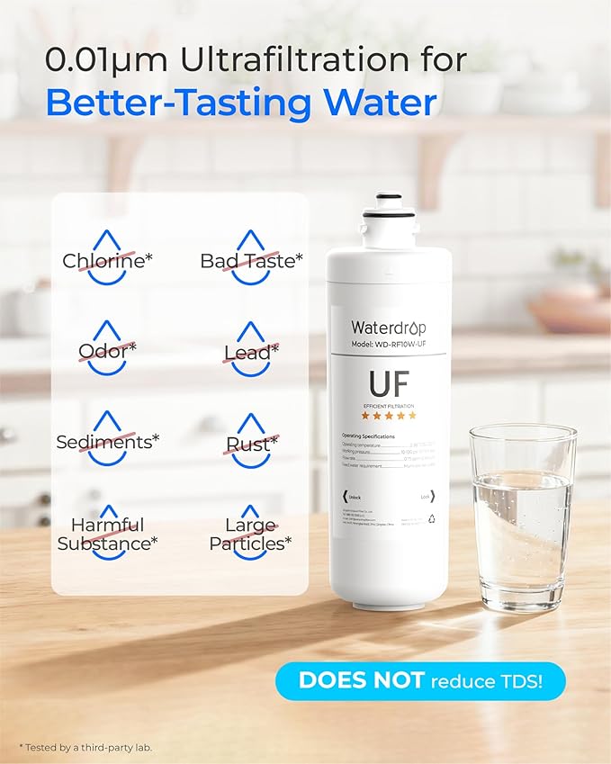 Waterdrop RF10W-UF 0.01 Micron Water Filter, Reduces Lead, Chlorine, Bad Taste & Odor, 11K Gallons High Capacity, Replacement for Waterdrop Under Sink Water Filtration System, White