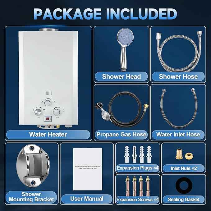 Propane Tankless Water Heater, 4.74 GPM 18L Outdoor Portable Instant Water Heater with Digital Display and Multi-Protection for RV, Camping, Cabins