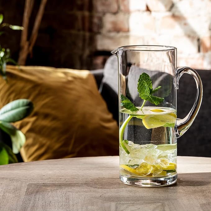 Krosno Glass Water Juice Pitcher Jug, 44 oz, Glamour Collection, Perfect for Home Restaurants and Parties, Fridge Safe, Made in Europe