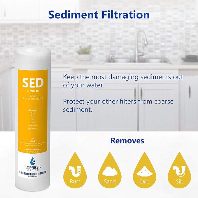 Express Water – 1 Year Reverse Osmosis System Filter Set – 10 Filters – Carbon GAC ACB PAC, Sediment SED, Alkaline, and UV Filters – 10 inch Size Replacement Water Filters