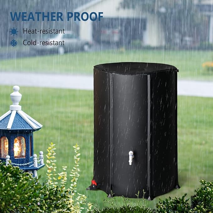 VINGLI Upgraded 100 Gallon Collapsible Rain Barrel, Portable Water Storage Collection System, Weather Proof Sturdy Tank Catcher Container with Filter Spigot Overflow Kit Black