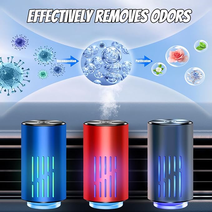 Car Air Freshener Diffuser, Smart Car Air Freshener, 3 Adjustable Modes, Auto On/Off Smart Cars Diffuser, Rechargeable Aromatizante Para Carro Difusor with 6 Bottles Essential Oil