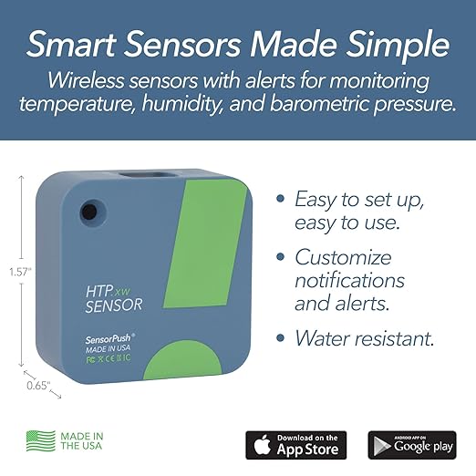 HTP.xw Smart Temperature Sensor & Humidity Sensor - Bluetooth Thermometer, Barometer, & Hygrometer with App Monitoring - Premium Barometric Pressure Gauge, Temperature and Humidity Monitor