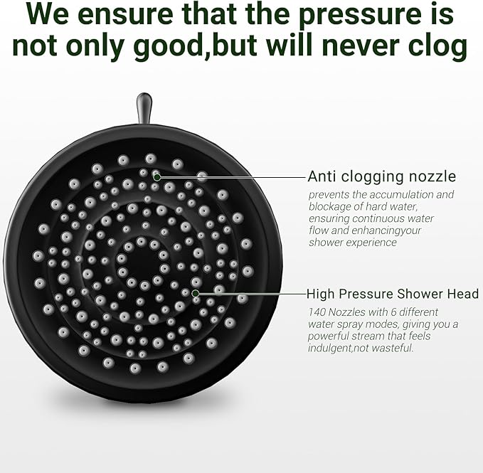 Filtered Shower head for Healthier Hair & Skin – Removes Chlorine & Heavy Metals,High Pressure 6 Mode Settings Shower Head Filter for Hard Water (Matte Balck)