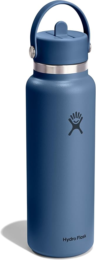 Hydro Flask Water Bottle - Insulated Stainless Steel - Wide Straw Lid, Non Spill, Leakproof in 40 Oz Harbor Blue