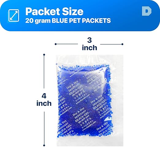 Dry & Dry Blue Indicating(blue to Pink) Silica Gel Packets Desiccant - Rechargeable Silica Packets, Silica Gel Packs (20 Gram, 7 Packets)