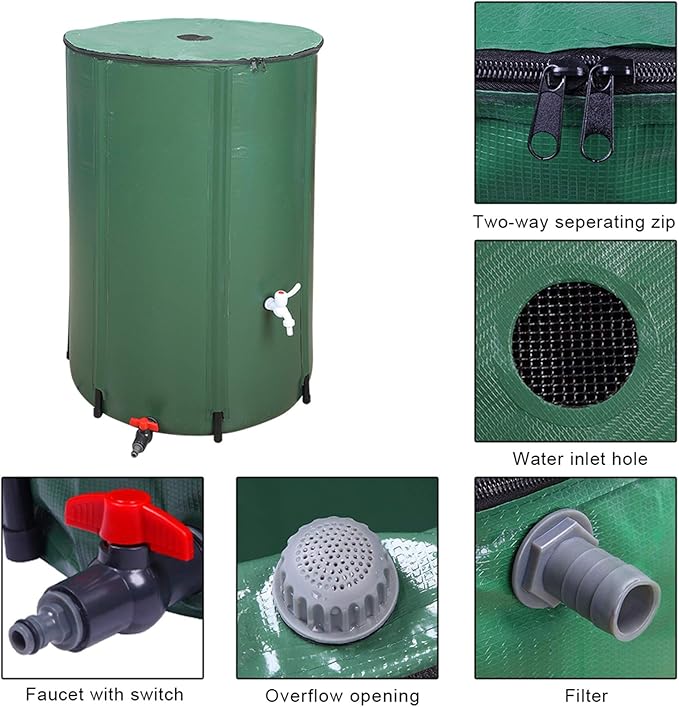 Outvita 100 Gallon Collapsible Rain Barrel, Rainwater Collection System, Portable Foldable Garden Water Storage Tank, Water Catcher with Filter Overflow Kit Faucet Green