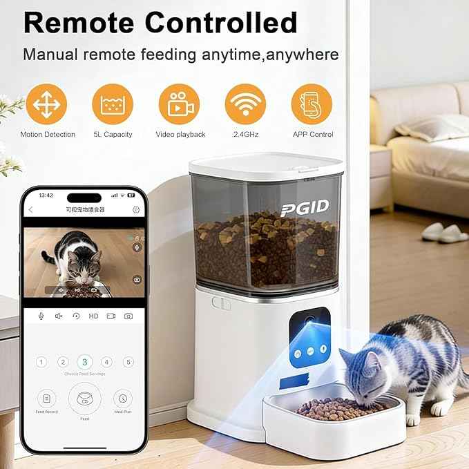 Cordless Cat Water Fountain Stainless Steel 4.5L Fountain+ 5L Automatic Cat Water Fountain with 4K Camera + Hair Removel Glove Set for Pet Dog Cat