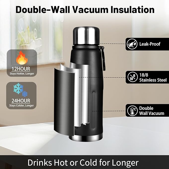 20oz Stainless Steel Insulated Water Bottle Travel Coffee Cup with Lid Leak Proof Metal Water Bottle for Hot and Cold Drink Water Flask (Black-01)