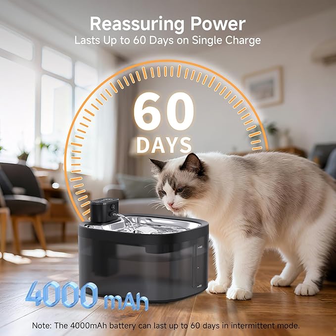 Wireless Cat Water Fountain Cordless: Battery Operated 118oz/3.5L Pet Water Fountain for Cats Indoor with Motion Sensor, Automatic Cat Drinking Fountains Stainless Steel Tray(2Filters)