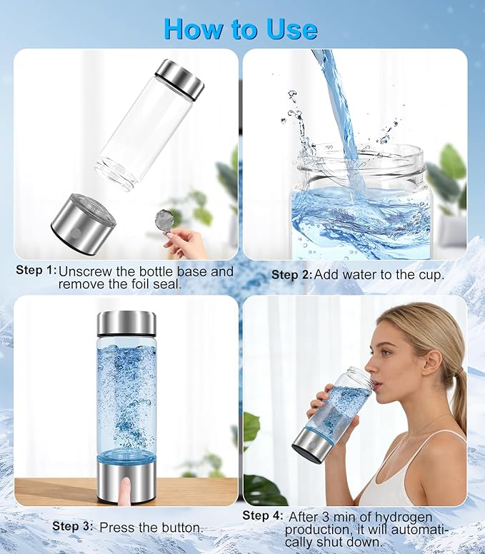 2026 Upgrade Hydrogen Water Bottle Generator, Up to 4000+ PPB, SPE+PEM Tech, Rechargeable 16OZ Hydrogen Water Ionizer Machine, for Home, Office, Travel, Fitness Drinking– Gift for Family & Friends