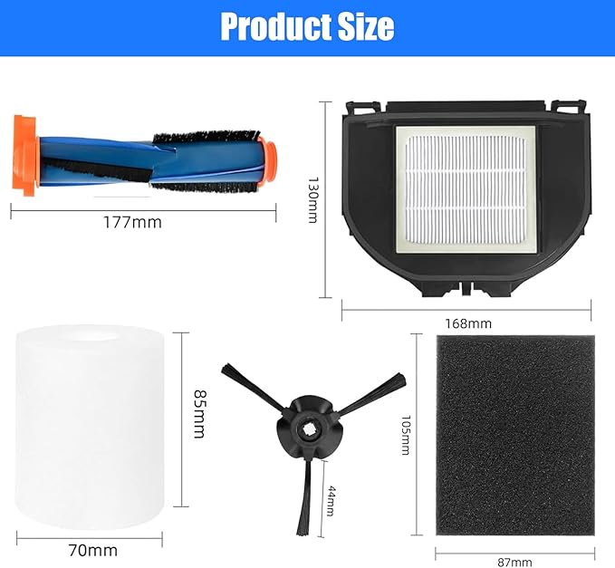 RV2310AE Replacement Parts for Shark AV2310AE/RV2320S/UR2350AE/RV2300S Matrix Robot Vacuum 2 Roller Brushes, 6 Side Brushes, 2 HEPA Filters, 2 Foam & 2 Sponge Filters, 1 Main Brush Cover-15 Pack - AquaVibe