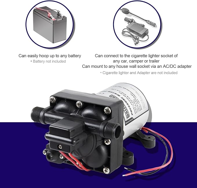 WASSERMANN RV Water Pump 12 Volt DC 3.0GPM 55PSI,Replacement For 4008-101-A65,Water Pump Self Priming Diaphragm Pump with Pressure Switch for RV Kitchen Bathroom Marine Yacht Garden