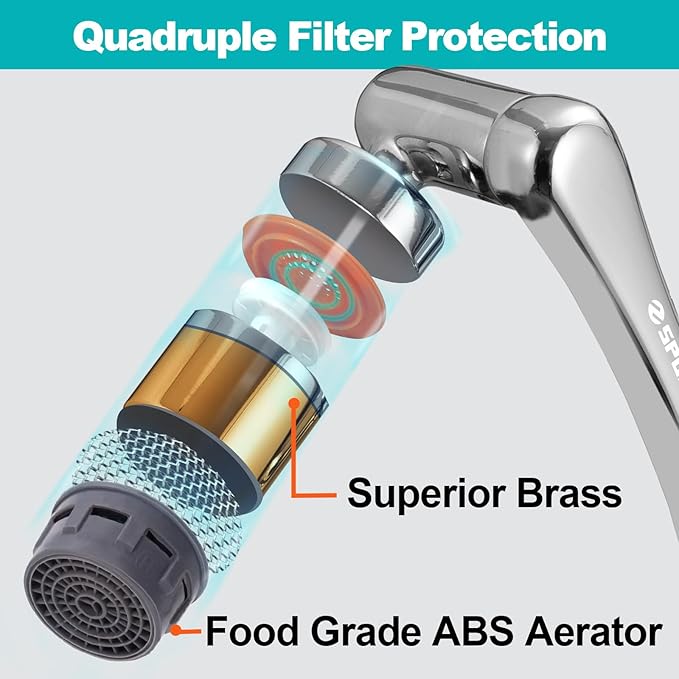 Spurtar 1440° Sink Faucet Extender for Toddlers, Faucet Aerator with Filter Swivel Silver Faucet Attachment, Multifunctional Rotatable Single Mode Fit for Bathroom Kitchen Tap G 1/2", 55/64",15/16"